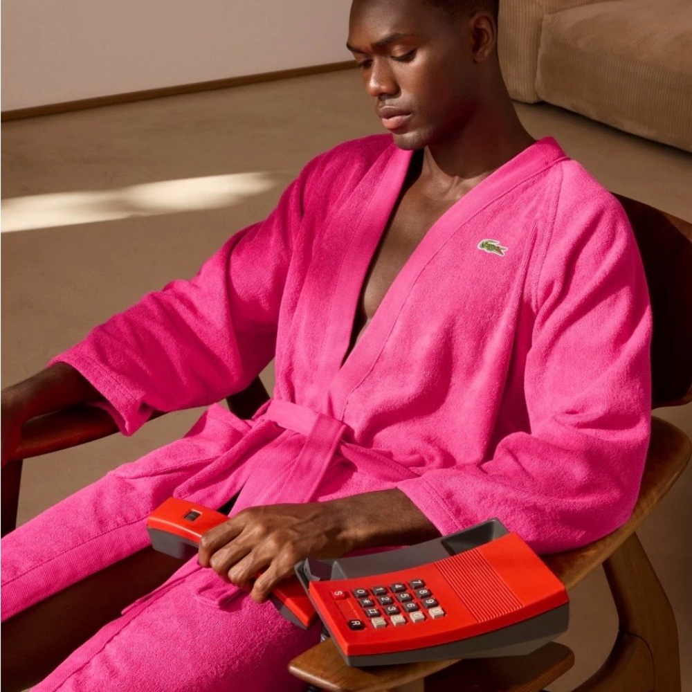 Lacoste Pink Terry Cloth Robe Belted Logo Bathrobe - Picture 2 of 10